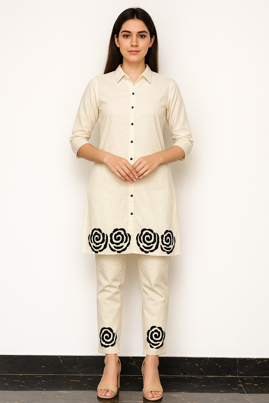 Cream Embroidered Suit Set