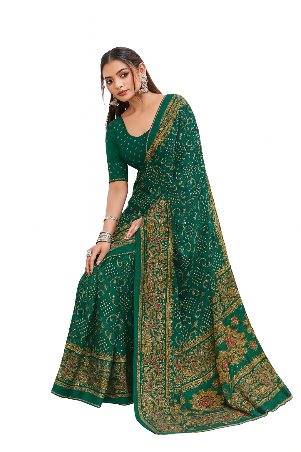 Green Bandhani Saree