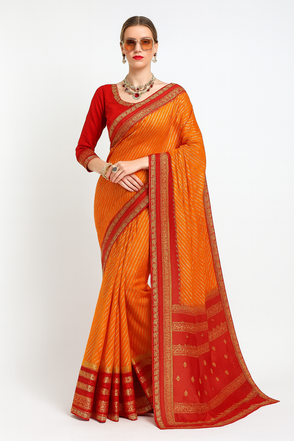 Orange Lehariya Saree
