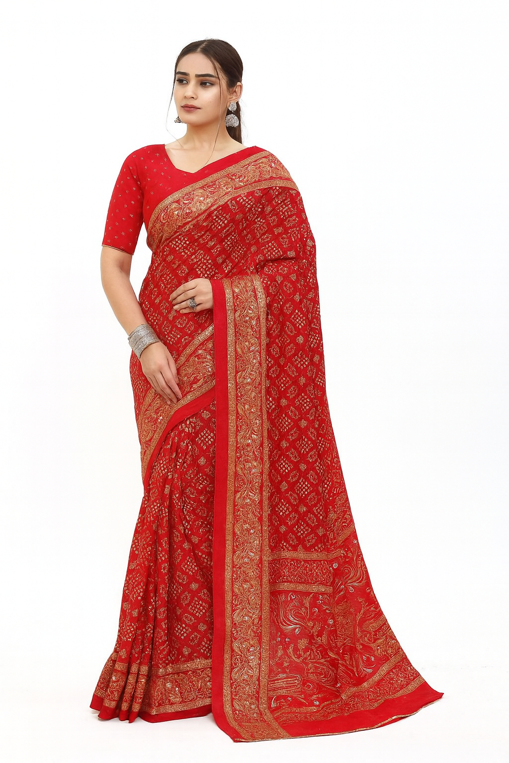 Red Bandhani Saree